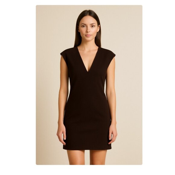 T by Alexander Wang Dress Womens Small Deep V Neck Sleeveless Sheath Minimalist - Picture 1 of 5